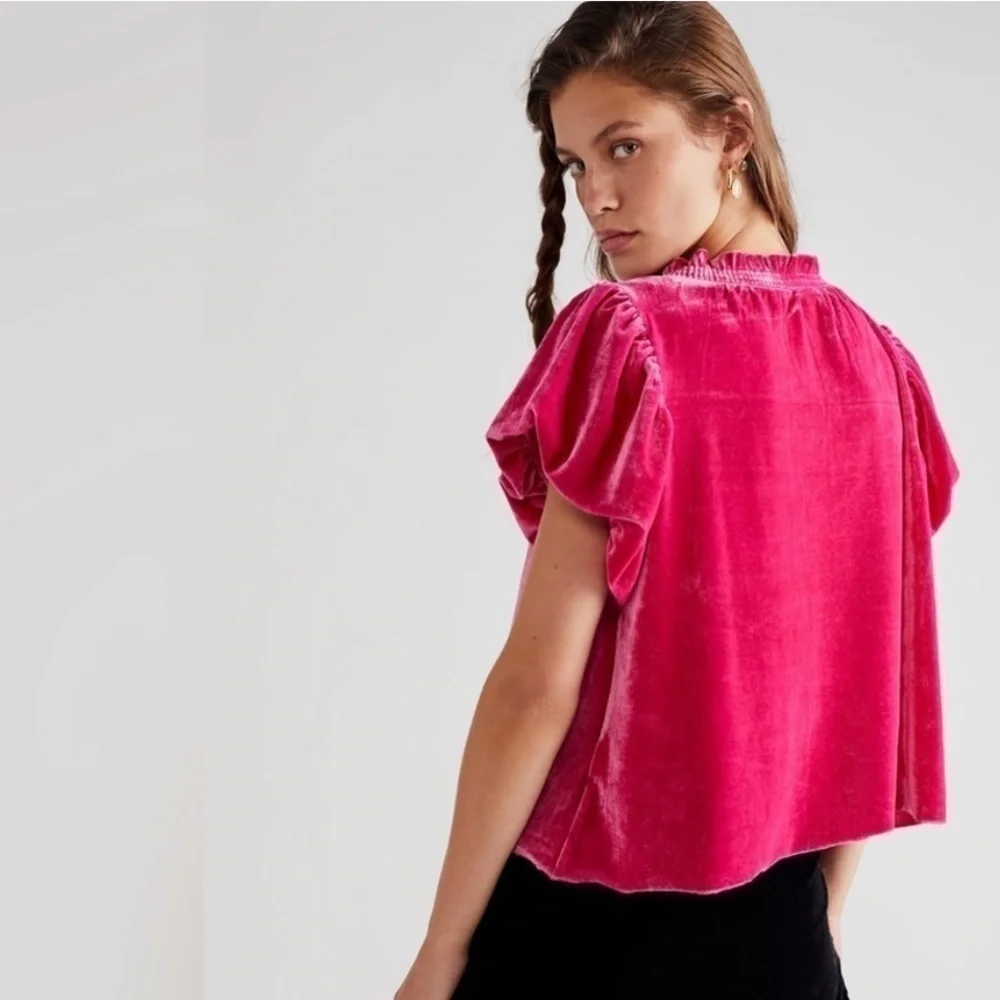 Free People Terese Velvet Top Phenom Pink